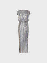 Abito lungo con scollo barca in plisse placcato - GRIGIO | Sandro Ferrone