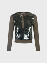 Maglia scollo tondo con ricamo paillettes - MILITARE | Sandro Ferrone