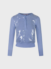 Maglia scollo tondo con ricamo paillettes - AZZURRO | Sandro Ferrone