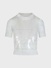 Maglia scollo tondo con ricamo paillettes - BIANCO | Sandro Ferrone