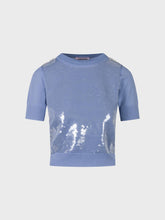 Maglia scollo tondo con ricamo paillettes - AZZURRO | Sandro Ferrone