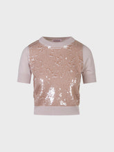 Maglia scollo tondo con ricamo paillettes - SABBIA | Sandro Ferrone