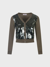 Maglia con scollo v e ricamo di paillettes - MILITARE | Sandro Ferrone