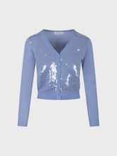 Maglia con scollo v e ricamo di paillettes - AZZURRO | Sandro Ferrone