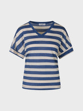 T-shirt rigata con scollo a v - DENIM | Sandro Ferrone