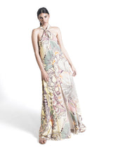 Abito lungo stampato con scollo america da annodare dietro e spacco davanti - UNICA | Sandro Ferrone