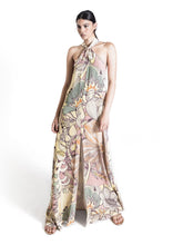 Abito lungo stampato con scollo america da annodare dietro e spacco davanti - UNICA | Sandro Ferrone