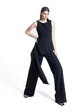 Tuta scollo barca, senza maniche, con pannelli asimmetrici sul fianco - NERO | Sandro Ferrone