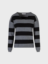 Maglia con scollo V rigata - NERO-GRIGIO MEDIO | Sandro Ferrone