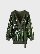 Cardigan ricamato con paillettes - MILITARE | Sandro Ferrone