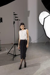 Camicia con volants in georgette - BIANCO | Sandro Ferrone