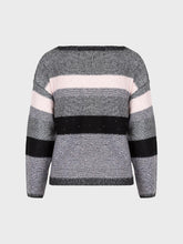 Maglia con scollo barca con riga e paillettes - NERO-ROSA | Sandro Ferrone