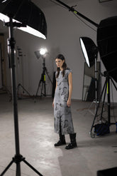 Abito con scollo tondo in doppio poly/raso stampato - GRIGIO | Sandro Ferrone