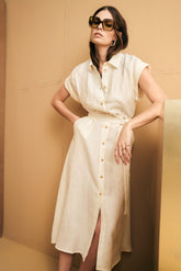 Abito chemisier con cinta e manica con risvolto - AVORIO | Sandro Ferrone