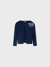 Cardigan corto girocollo con spilla a fiocco - BLU-BIANCO | Sandro Ferrone