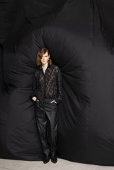 Camicia con colletto e polsi in raso - NERO | Sandro Ferrone