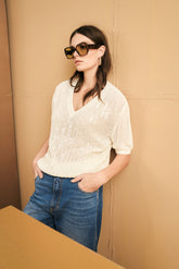 Maglia  scollo a v con paillettes davanti | Sandro Ferrone