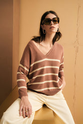 Maglia scollo a v rigata in cotone | Sandro Ferrone